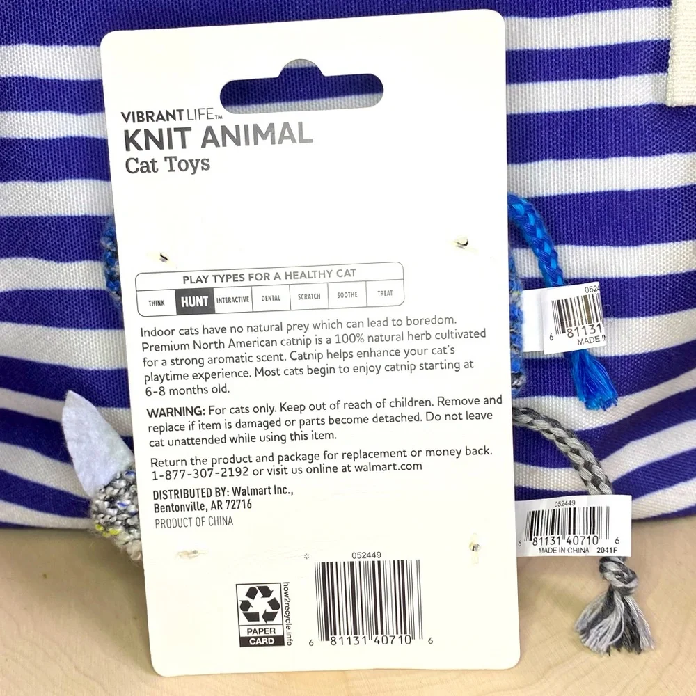🔥5/$25🔥Vibrant Life Knit Animal Cat Toys w/ Catnip - Hunt